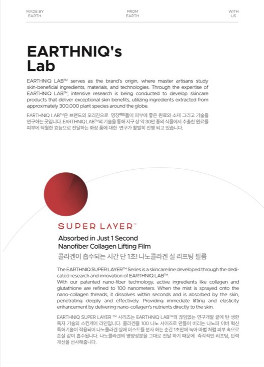Earthniq Lab and Super Layer nanofiber collagen lifting film
