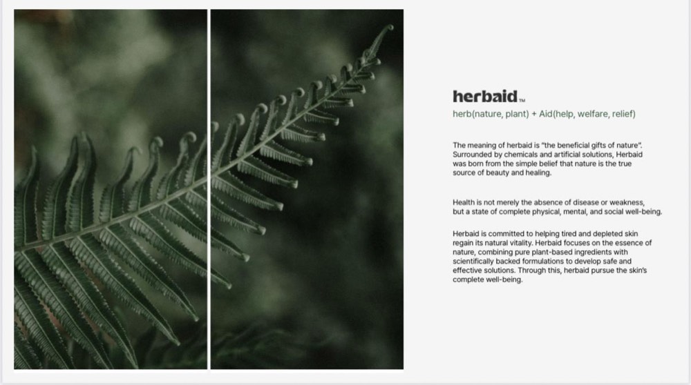 Herbaid brand story — herb (nature, plant) plus Aid (help, welfare, relief)